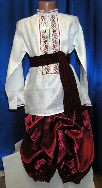 Костюм 3 - Шаровари, тканина крепсотін, 
сорочка – льон, ручна вишивка