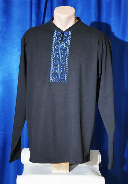 Синя вода - Чоловіча сорочка, тканина - трикотаж, машинна вишивка