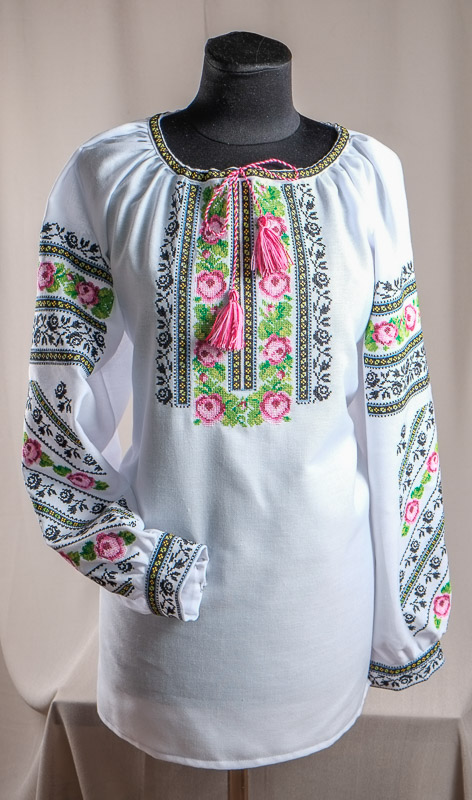 116-02 - Блуза жіноча. Домоткане полотно, машина вишивка (борщівська).