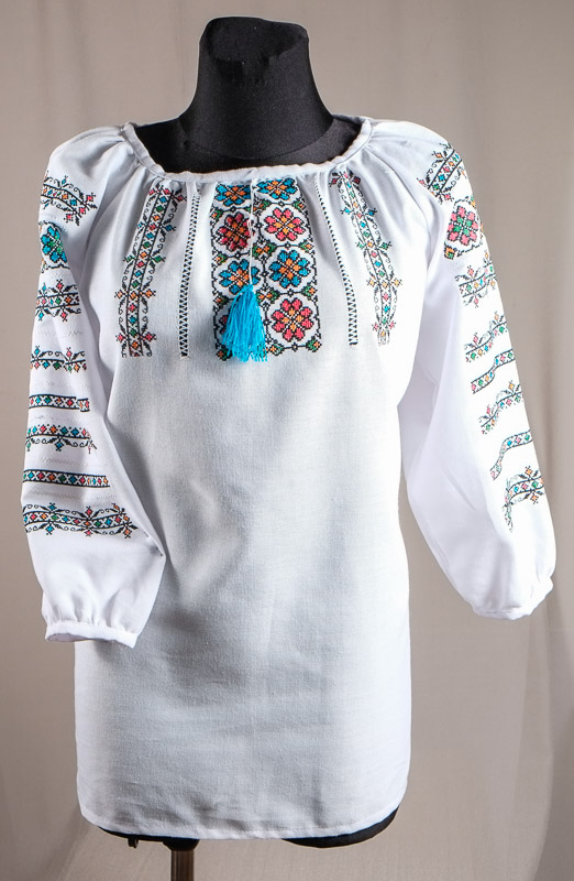 116-09 - Блуза жіноча. Домоткане полотно, машина вишивка (борщівська).